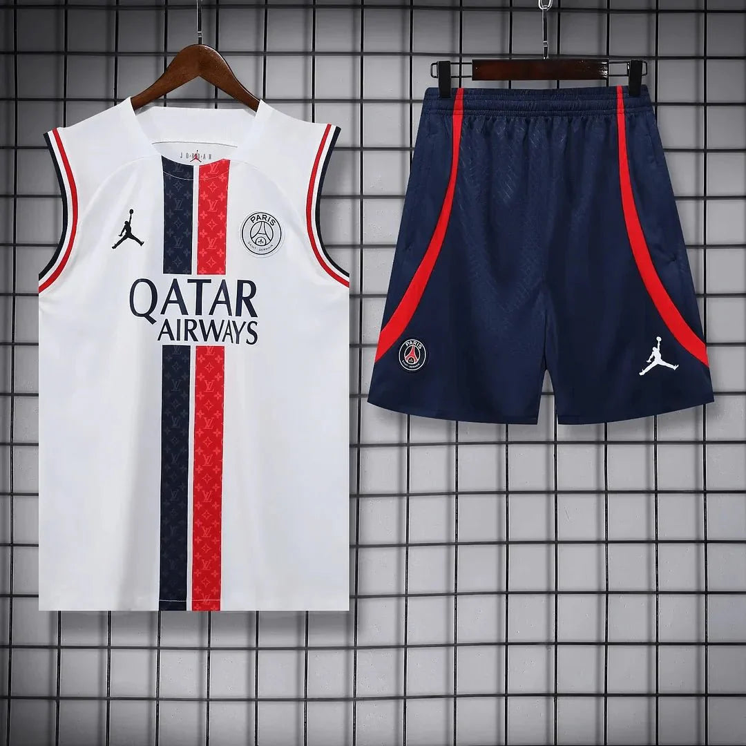 Conjunto de entrenamiento sin mangas blanco pre-partido X Lv del PSG Paris Saint-Germain 2023/2024