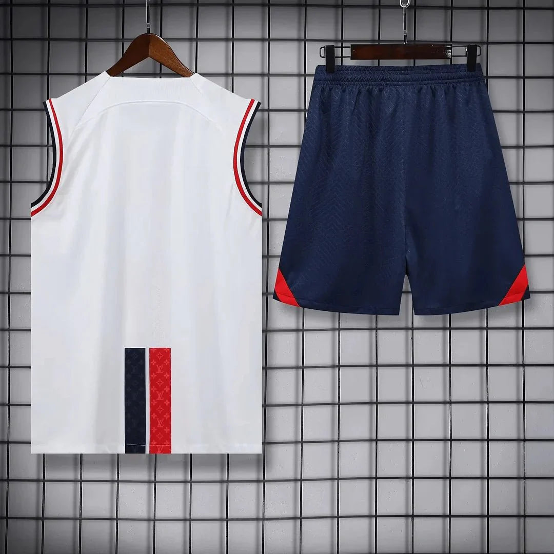 Conjunto de entrenamiento sin mangas blanco pre-partido X Lv del PSG Paris Saint-Germain 2023/2024