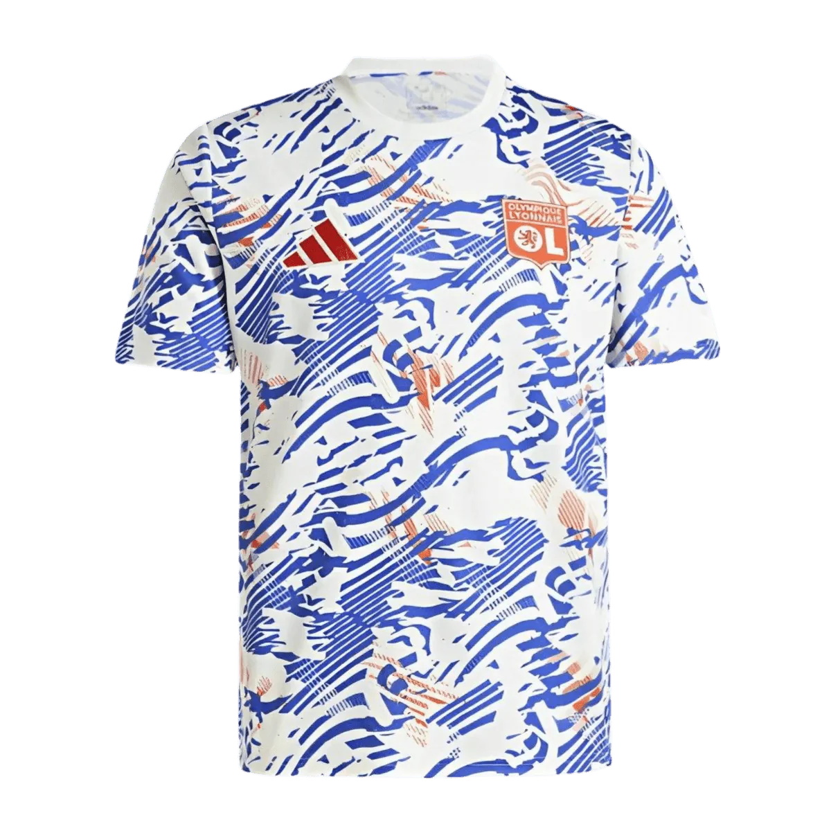 Kit de prepartido azul y naranja abstracto del Olympique Lyon 24/25 - Versión para aficionados | Tienda 365djerseys